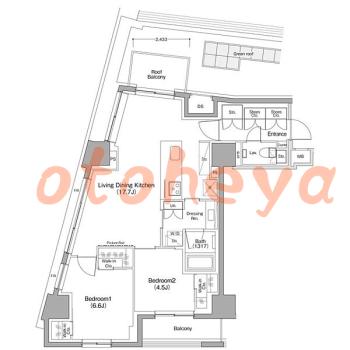 楽器ピアノ可相談 の 賃貸物件 2LDK 43.5万円の図面１