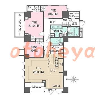 楽器ピアノ可相談 の 賃貸物件 3LDK 98万円の図面１