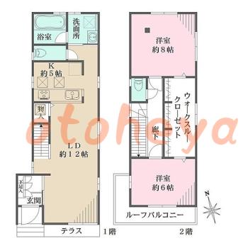 楽器ピアノ可相談 の 賃貸物件 2LDK 29万円の図面１