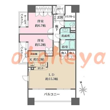 楽器ピアノ可相談 の 賃貸物件 2LDK 33.5万円の図面１