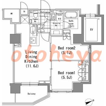 楽器ピアノ可相談 の 賃貸物件 2LDK 30万円の図面１