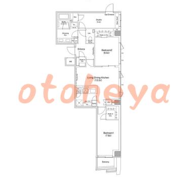 楽器ピアノ可相談 の 賃貸物件 2SLDK 46万円の図面１