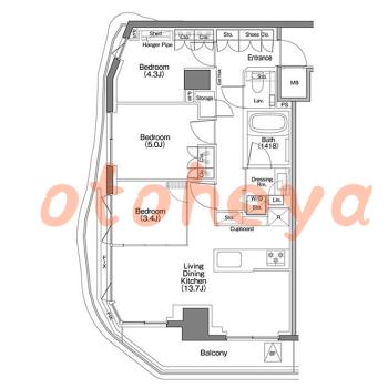 楽器ピアノ可相談 の 賃貸物件 3LDK 42万円の図面１