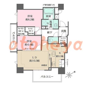 楽器ピアノ可相談 の 賃貸物件 2LDK 29万円の図面１