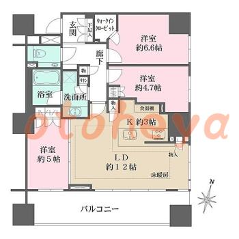 楽器ピアノ可相談 の 賃貸物件 3LDK 29万円の図面１