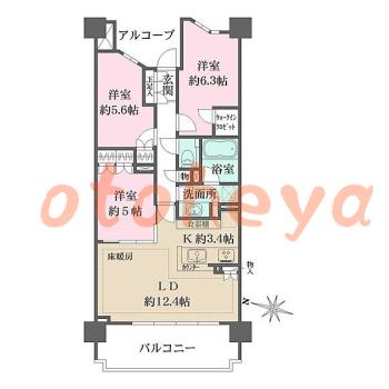 楽器ピアノ可相談 の 賃貸物件 3LDK 18.5万円の図面１