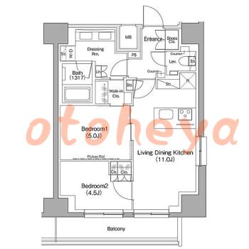 楽器ピアノ可相談 の 賃貸物件 2LDK 31.5万円の図面１