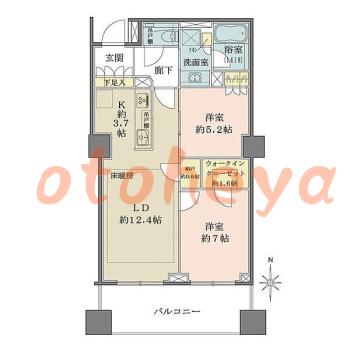 楽器ピアノ可相談 の 賃貸物件 2LDK 42万円の図面１