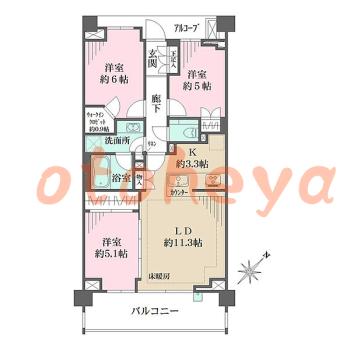 楽器ピアノ可相談 の 賃貸物件 3LDK 29万円の図面１