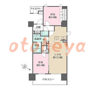 楽器ピアノ可相談 の 賃貸物件 2LDK 27.9万円の図面１