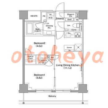 楽器ピアノ可相談 の 賃貸物件 2LDK 30万円の図面１
