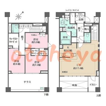 楽器ピアノ可相談 の 賃貸物件 3LDK 55万円の図面１
