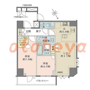 楽器ピアノ可相談 の 賃貸物件 2LDK 43.5万円の図面１