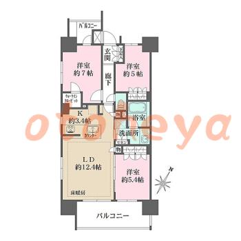 楽器ピアノ可相談 の 賃貸物件 3LDK 26万円の図面１