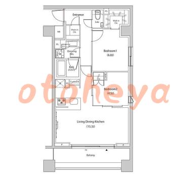 楽器ピアノ可相談 の 賃貸物件 2LDK 40万円の図面１