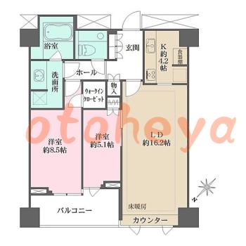 楽器ピアノ可相談 の 賃貸物件 2LDK 52万円の図面１