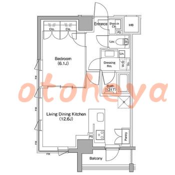楽器ピアノ可相談 の 賃貸物件 1LDK 20.5万円の図面１
