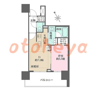 楽器ピアノ可相談 の 賃貸物件 1DK 23.5万円の図面１