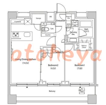 楽器ピアノ可相談 の 賃貸物件 2LDK 60.5万円の図面１