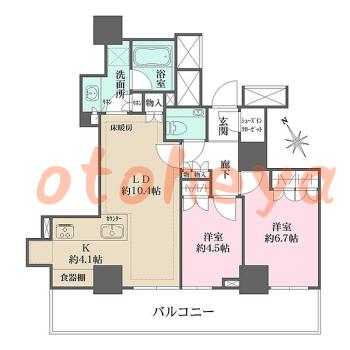楽器ピアノ可相談 の 賃貸物件 2LDK 39万円の図面１