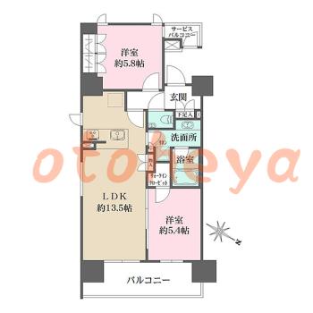 楽器ピアノ可相談 の 賃貸物件 2LDK 27.8万円の図面１
