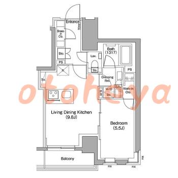 楽器ピアノ可相談 の 賃貸物件 1LDK 19.5万円の図面１