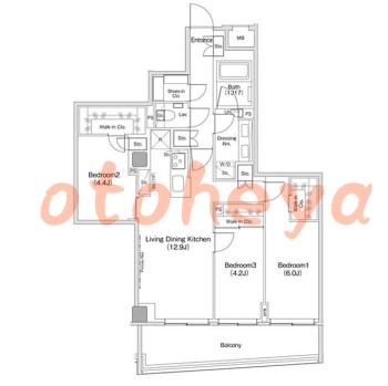 楽器ピアノ可相談 の 賃貸物件 3LDK 51万円の図面１