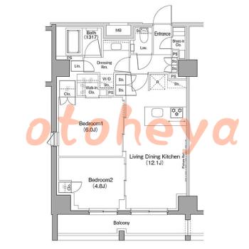 楽器ピアノ可相談 の 賃貸物件 2LDK 35万円の図面１
