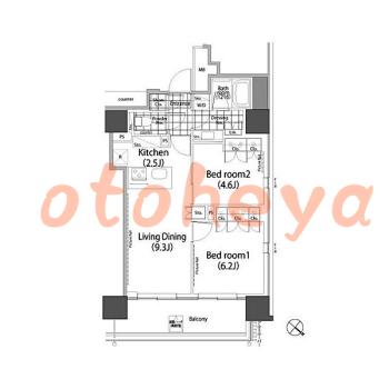 楽器ピアノ可相談 の 賃貸物件 2LDK 33.9万円の図面１