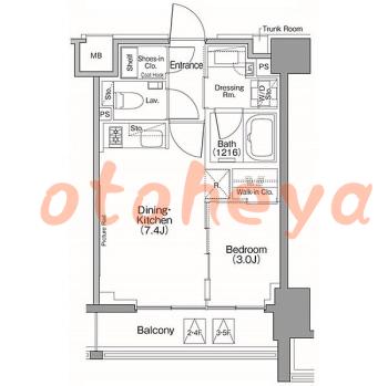 楽器ピアノ可相談 の 賃貸物件 1DK 21.3万円の図面１