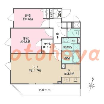 楽器ピアノ可相談 の 賃貸物件 2LDK 23.7万円の図面１
