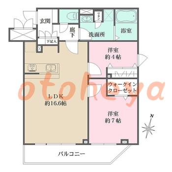 楽器ピアノ可相談 の 賃貸物件 2LDK 23.7万円の図面１