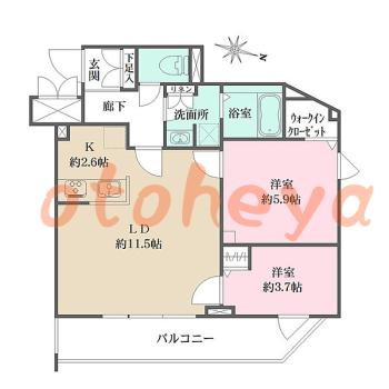 楽器ピアノ可相談 の 賃貸物件 2LDK 20.7万円の図面１