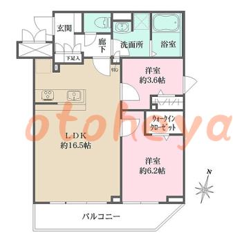 楽器ピアノ可相談 の 賃貸物件 2LDK 24.2万円の図面１