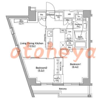楽器ピアノ可相談 の 賃貸物件 2LDK 31万円の図面１