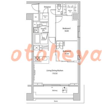 楽器ピアノ可相談 の 賃貸物件 2LDK 38万円の図面１