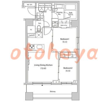 楽器ピアノ可相談 の 賃貸物件 2LDK 34.5万円の図面１