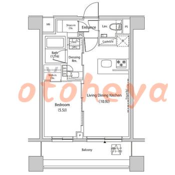 楽器ピアノ可相談 の 賃貸物件 1LDK 25.7万円の図面１