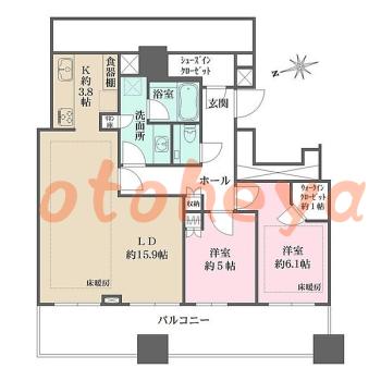 楽器ピアノ可相談 の 賃貸物件 2LDK 110万円の図面１
