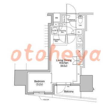 楽器ピアノ可相談 の 賃貸物件 1LDK 10.8万円の図面１