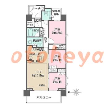 楽器ピアノ可相談 の 賃貸物件 3LDK 28万円の図面１