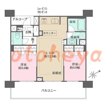 楽器ピアノ可相談 の 賃貸物件 2LDK 25万円の図面１