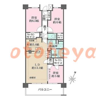 楽器ピアノ可相談 の 賃貸物件 3LDK 27万円の図面１