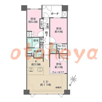 楽器ピアノ可相談 の 賃貸物件 3LDK 25.3万円の図面１