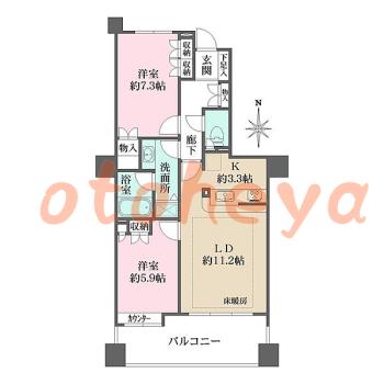 楽器ピアノ可相談 の 賃貸物件 2LDK 26万円の図面１