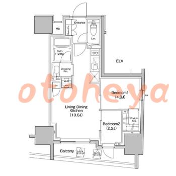 楽器ピアノ可相談 の 賃貸物件 2LDK 18万円の図面１