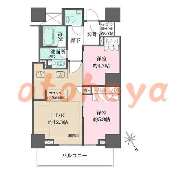 楽器ピアノ可相談 の 賃貸物件 2LDK 42万円の図面１