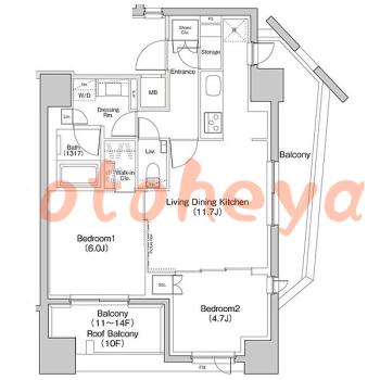 楽器ピアノ可相談 の 賃貸物件 2LDK 29.8万円の図面１