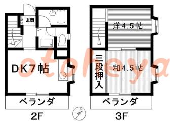 楽器ピアノ可相談 の 賃貸物件 2DK 6.2万円の図面１