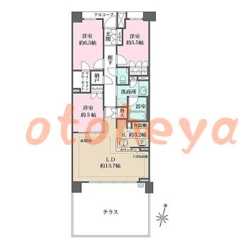 楽器ピアノ可相談 の 賃貸物件 3LDK 16万円の図面１